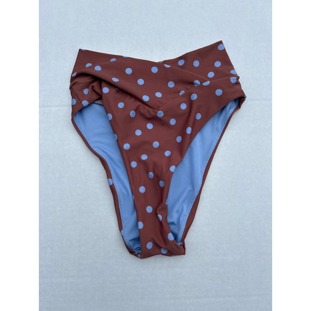 Aerie Brown and Blue Polka Dot  High Cut Cheeky Bottom